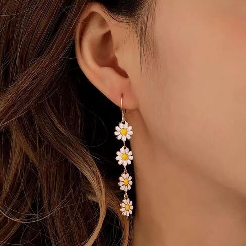 8 Piece Trendy Boho Daisy Jewelry Set for Women Gold Layered Necklace Dangle Earrings and Stackable Pearl Bracelets Cute Daisy Pearl Jewelry Summer Beach Party and Everyday Wear Ideal Gift for Her in Saudi Arabia