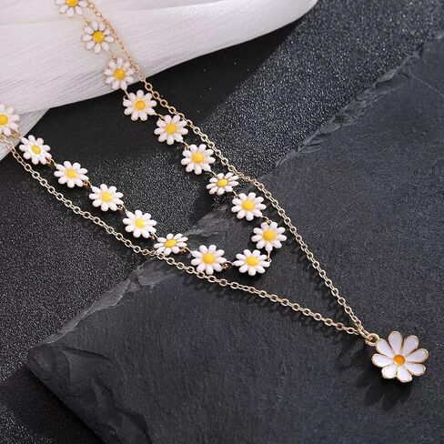 8 Piece Trendy Boho Daisy Jewelry Set for Women Gold Layered Necklace Dangle Earrings and Stackable Pearl Bracelets Cute Daisy Pearl Jewelry Summer Beach Party and Everyday Wear Ideal Gift for Her in Saudi Arabia