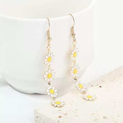 8 Piece Trendy Boho Daisy Jewelry Set for Women Gold Layered Necklace Dangle Earrings and Stackable Pearl Bracelets Cute Daisy Pearl Jewelry Summer Beach Party and Everyday Wear Ideal Gift for Her in Saudi Arabia