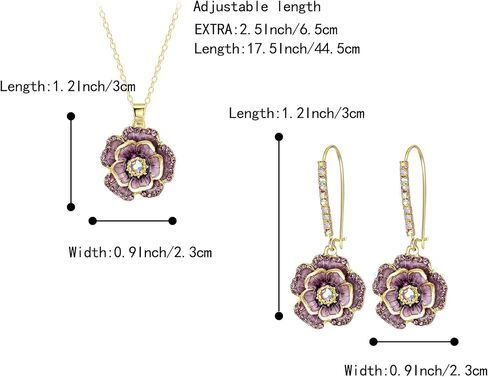 BriLove Rose Flower Necklace Earrings Set for Women Shiny Rhinestone Enamel Floral Fashion Jewelry Party Prom Accessories in Saudi Arabia