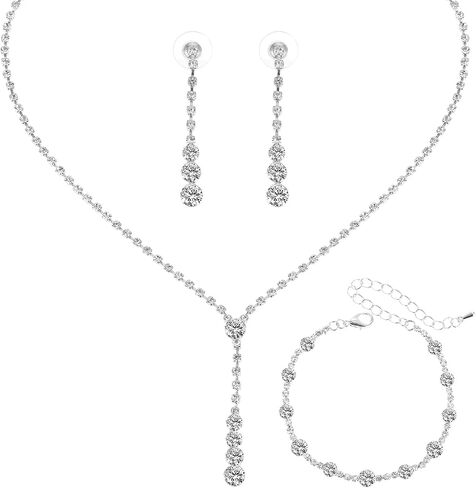 Yolev Bride Necklace Bracelet Earrings Set Crystal Wedding Jewelry Set Rhinestone Choker Necklace for Women in Kuwait