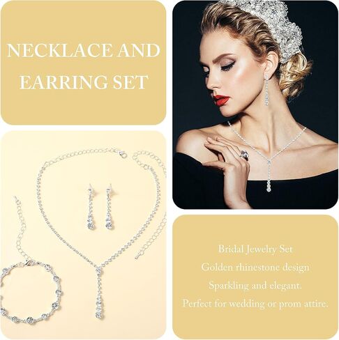 Yolev Bride Necklace Bracelet Earrings Set Crystal Wedding Jewelry Set Rhinestone Choker Necklace for Women in Kuwait