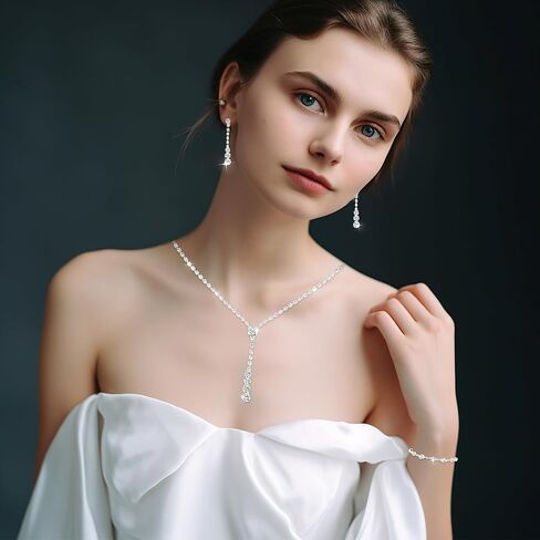 Yolev Bride Necklace Bracelet Earrings Set Crystal Wedding Jewelry Set Rhinestone Choker Necklace for Women in Kuwait