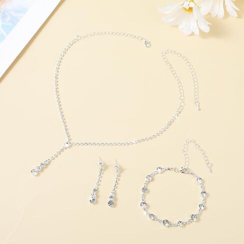 Yolev Bride Necklace Bracelet Earrings Set Crystal Wedding Jewelry Set Rhinestone Choker Necklace for Women in Kuwait