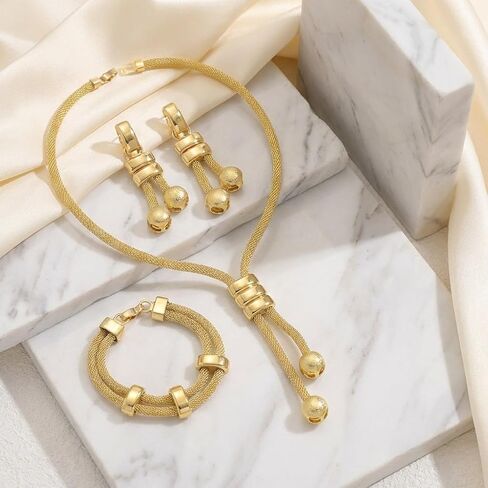 NIQIPOK Gold Long Choker Necklace Set 18k Gold Plated Irregular Y-Necklace Earrings Bracelet Fashion Chain Punk Jewelry for Women Valentine Anniversary Birthday Friendship Gift in Saudi Arabia