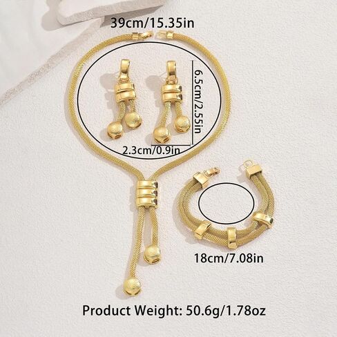 NIQIPOK Gold Long Choker Necklace Set 18k Gold Plated Irregular Y-Necklace Earrings Bracelet Fashion Chain Punk Jewelry for Women Valentine Anniversary Birthday Friendship Gift in Saudi Arabia