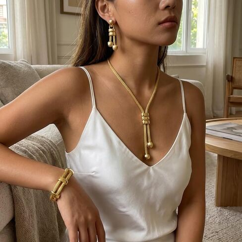 NIQIPOK Gold Long Choker Necklace Set 18k Gold Plated Irregular Y-Necklace Earrings Bracelet Fashion Chain Punk Jewelry for Women Valentine Anniversary Birthday Friendship Gift in Saudi Arabia