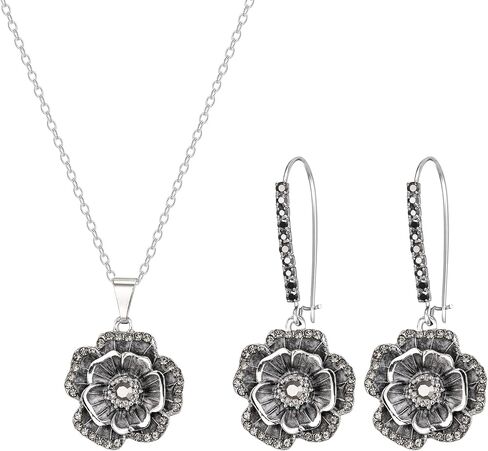 BriLove Rose Flower Necklace Earrings Set for Women Shiny Rhinestone Enamel Floral Fashion Jewelry Party Prom Accessories in Saudi Arabia