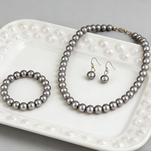 4Pcs Jewelry Set,Pearl Necklace Bracelet Earrings Set for Wedding,Charming Women's Wedding Birthday Party Daily Wear Elegant Accessories for Special Occasions in Kuwait