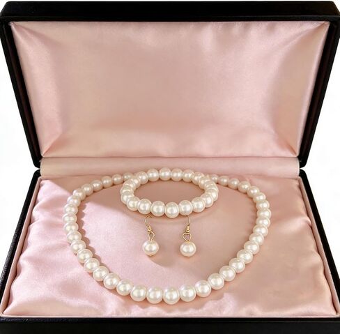 4Pcs Jewelry Set,Pearl Necklace Bracelet Earrings Set for Wedding,Charming Women's Wedding Birthday Party Daily Wear Elegant Accessories for Special Occasions in Kuwait