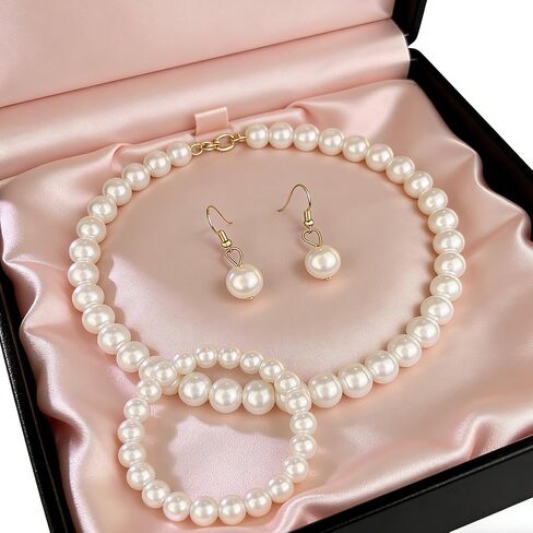 4Pcs Jewelry Set,Pearl Necklace Bracelet Earrings Set for Wedding,Charming Women's Wedding Birthday Party Daily Wear Elegant Accessories for Special Occasions in Kuwait