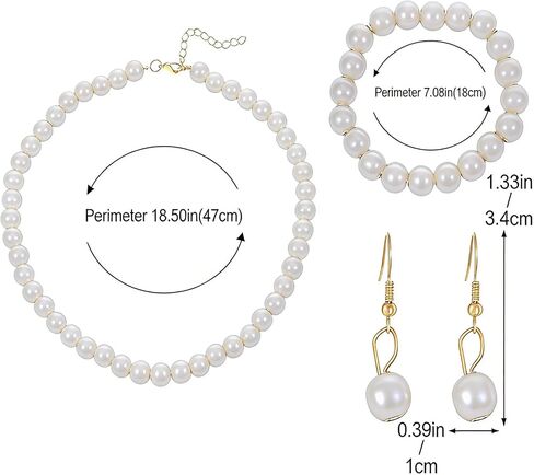 4Pcs Jewelry Set,Pearl Necklace Bracelet Earrings Set for Wedding,Charming Women's Wedding Birthday Party Daily Wear Elegant Accessories for Special Occasions in Kuwait