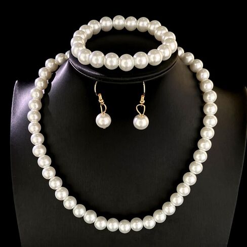 4Pcs Jewelry Set,Pearl Necklace Bracelet Earrings Set for Wedding,Charming Women's Wedding Birthday Party Daily Wear Elegant Accessories for Special Occasions in Kuwait