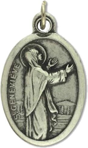 Gifts by Lulee, LLC Saint Genevieve Patron of Paris Pray for Us Medal Silver Oxidized Blessed in Italy in Saudi Arabia