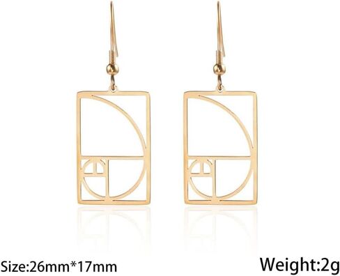 18K Gold Plated Mathematics Science Drop Earrings Geometic Fibonacci Sequence Dangle Earrings Teacher Gift in Saudi Arabia