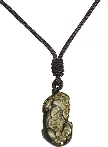 Fengshui Pixiu Pi Yao Gold Sheen Obsidian Pendant Necklace Feng Shui Healing Stone Amulet Talisman for Wealth good Luck in Saudi Arabia
