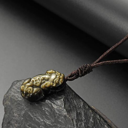 Fengshui Pixiu Pi Yao Gold Sheen Obsidian Pendant Necklace Feng Shui Healing Stone Amulet Talisman for Wealth good Luck in Saudi Arabia