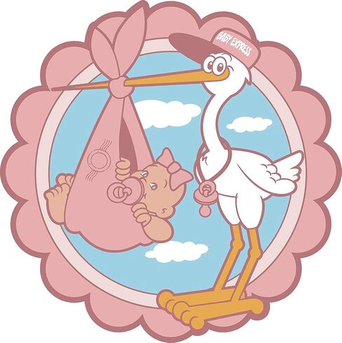 Simple Baby Shower Stork Delivery Cartoon Icon - It's a Girl Round Metal 0.75" Lapel Pin Hat Shirt Pin Tie Tack Pinback in Saudi Arabia