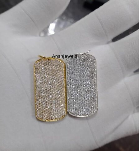 Beautiful Dog Tag Moissanite Diamond 925 Sterling Silver Charm Pendant,Designer Dog Tag Silver Moissanite Diamond Charm Pendant,Handmade Pendant Jewelry in Kuwait