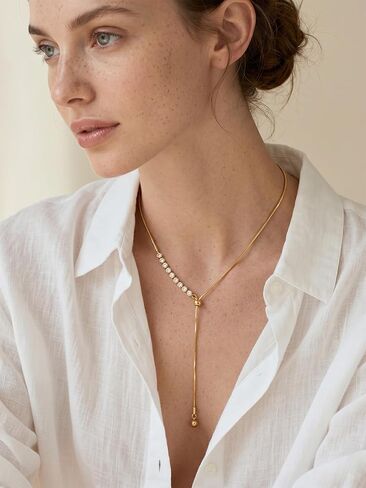 MODRSA Adjustable Gold Long Necklaces for Women Gold Lariat Slip Chain Necklace Rhinestone Y Necklace Non Tarnish Waterproof Vacation Accessories Trendy Mother's Day Birthday Gifts for Women Jewelry in Kuwait