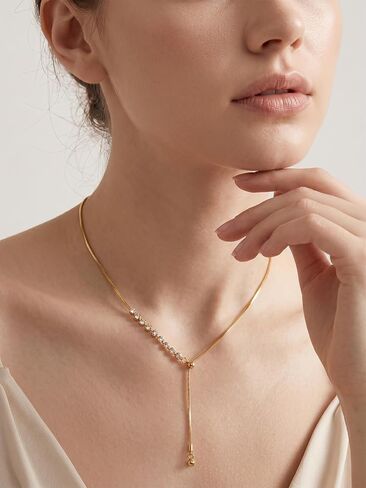 MODRSA Adjustable Gold Long Necklaces for Women Gold Lariat Slip Chain Necklace Rhinestone Y Necklace Non Tarnish Waterproof Vacation Accessories Trendy Mother's Day Birthday Gifts for Women Jewelry in Kuwait