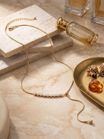 MODRSA Adjustable Gold Long Necklaces for Women Gold Lariat Slip Chain Necklace Rhinestone Y Necklace Non Tarnish Waterproof Vacation Accessories Trendy Mother's Day Birthday Gifts for Women Jewelry in Kuwait