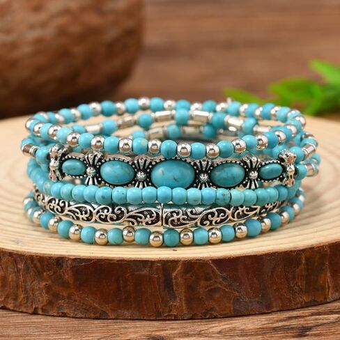 FUTIMELY Boho Stackable Turquoise Bracelet Set for Women,Western Butterfly Hat Beaded Stretch Bracelets.Ethnic Accessories Cowgirl Jewelry Gift in Kuwait