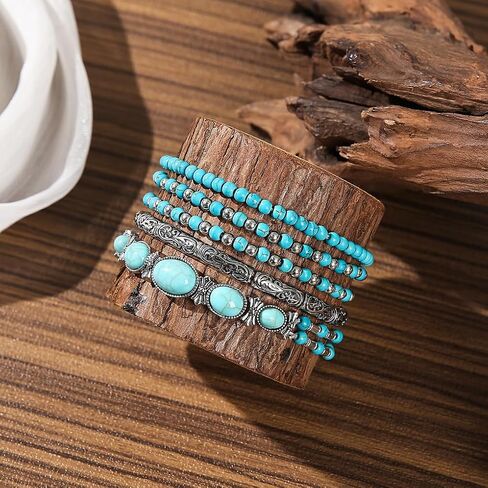 FUTIMELY Boho Stackable Turquoise Bracelet Set for Women,Western Butterfly Hat Beaded Stretch Bracelets.Ethnic Accessories Cowgirl Jewelry Gift in Kuwait