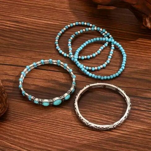 FUTIMELY Boho Stackable Turquoise Bracelet Set for Women,Western Butterfly Hat Beaded Stretch Bracelets.Ethnic Accessories Cowgirl Jewelry Gift in Kuwait