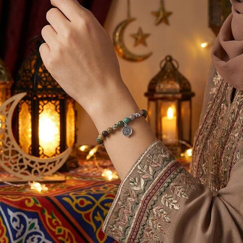 Nature Stone Allah Bracelet for Women Men Stainless Steel Dainty Muslim Prayer Beads Stretch Tasbih Allah Bracelets Islamic Jewelry Ramadan Eid Gifts in Saudi Arabia