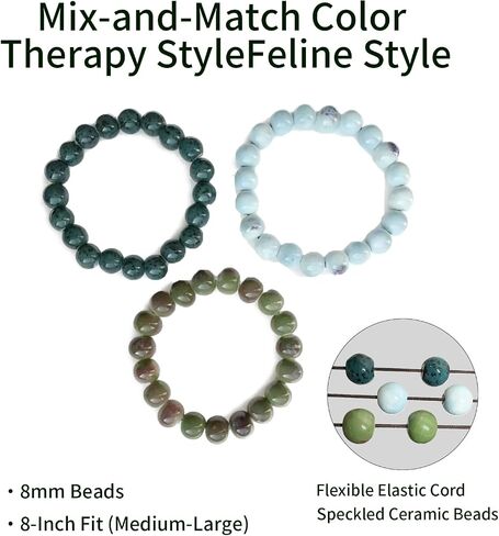 Awala 3-Pack Ceramic Bead Bracelet Set, 8mm Speckled Deep Green, Sky Blue & Turquoise, 8 Inch Unisex Wristbands for Energy & Relaxation in Kuwait