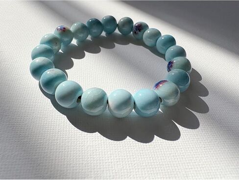 Awala 3-Pack Ceramic Bead Bracelet Set, 8mm Speckled Deep Green, Sky Blue & Turquoise, 8 Inch Unisex Wristbands for Energy & Relaxation in Kuwait