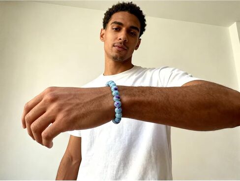 Awala 3-Pack Ceramic Bead Bracelet Set, 8mm Speckled Deep Green, Sky Blue & Turquoise, 8 Inch Unisex Wristbands for Energy & Relaxation in Kuwait