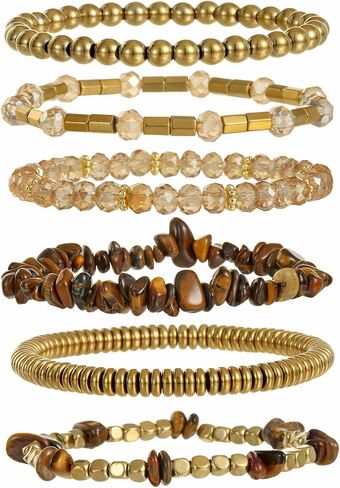 Elisheva Natural Gemstone Bracelets, Surfer Heishi Natural Irregular Chip Stone Beads Stretch Bracelet for Women, Bohemian Layering Stackable Non-Tarnish Gold-Plated Hematite Beaded Chakra Crystal Bracelets Set in Saudi Arabia