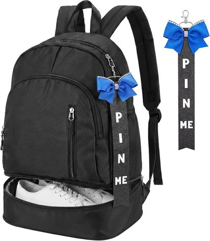 Hosuly Cheerleading Backpack with Shoe Compartment, Cheer Bag with Bow Keychain Lightweight Waterproof Cheerleading Gifts for Girls & Cheerleaders, School Sports Bag in Kuwait