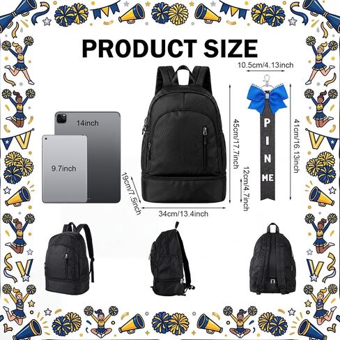 Hosuly Cheerleading Backpack with Shoe Compartment, Cheer Bag with Bow Keychain Lightweight Waterproof Cheerleading Gifts for Girls & Cheerleaders, School Sports Bag in Kuwait