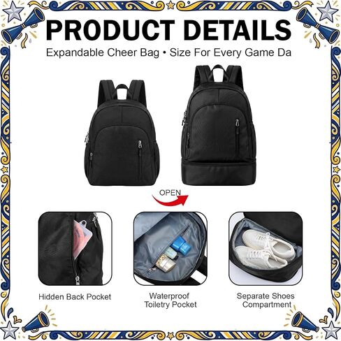 Hosuly Cheerleading Backpack with Shoe Compartment, Cheer Bag with Bow Keychain Lightweight Waterproof Cheerleading Gifts for Girls & Cheerleaders, School Sports Bag in Kuwait