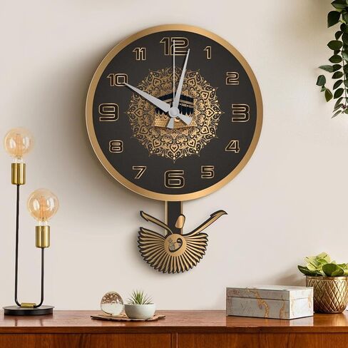 Islamic Pendulum Metal Wall Clock – Kaaba Design – Muslim Family – Ramadan Mubarak - Silent Gift in Saudi Arabia