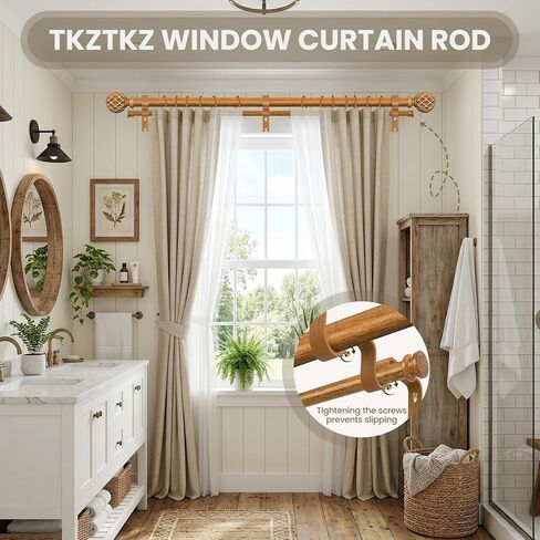 TKZTKZ Wood Double Curtain Rod for Windows 72-150,1 Inch Adjustable Farmhouse Boho Dual Curtain Rods for Windows, Heavy Duty Rod Curtain with Hand-Carved 3D Wood Grain Finials,Decorative Drapery Rods in Saudi Arabia