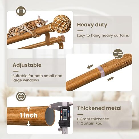 TKZTKZ Wood Double Curtain Rod for Windows 72-150,1 Inch Adjustable Farmhouse Boho Dual Curtain Rods for Windows, Heavy Duty Rod Curtain with Hand-Carved 3D Wood Grain Finials,Decorative Drapery Rods in Saudi Arabia