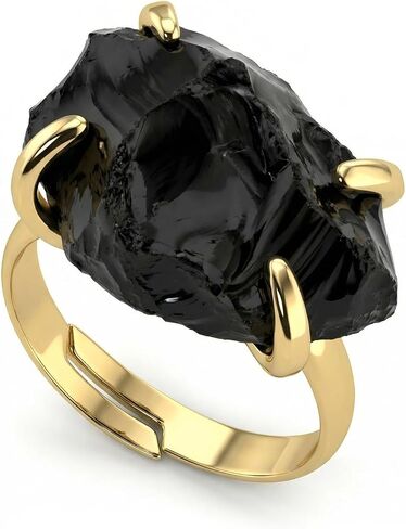 Black Obsidian Ring, Irregular Natural Raw Gemstone Rings, Bohemian Adjustable Crystal Rings for Women Men in Saudi Arabia