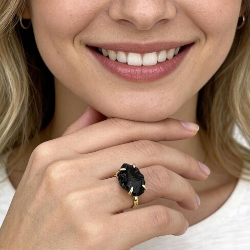 Black Obsidian Ring, Irregular Natural Raw Gemstone Rings, Bohemian Adjustable Crystal Rings for Women Men in Saudi Arabia