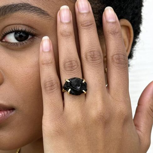 Black Obsidian Ring, Irregular Natural Raw Gemstone Rings, Bohemian Adjustable Crystal Rings for Women Men in Saudi Arabia