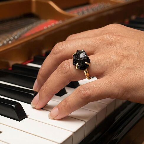 Black Obsidian Ring, Irregular Natural Raw Gemstone Rings, Bohemian Adjustable Crystal Rings for Women Men in Saudi Arabia