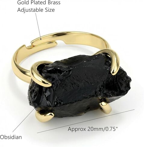 Black Obsidian Ring, Irregular Natural Raw Gemstone Rings, Bohemian Adjustable Crystal Rings for Women Men in Saudi Arabia