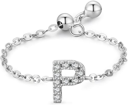 1pc 925 Silver Zirconium A-Z Letter Chain Adjustable Ring Stylish Lady's Gift Fashion Hand Jewelry Women's Rings Fine Holiday Gifts Early Fashion Trends in Kuwait