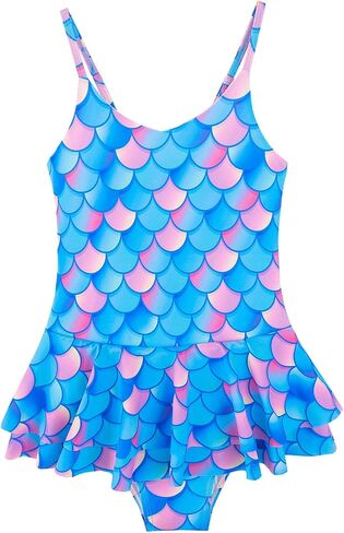 JiAmy Girl's One Piece Swimsuit Mermaid Spaghetti Straps Swimwear Bathing Suit with Ruffle Skirt in Saudi Arabia