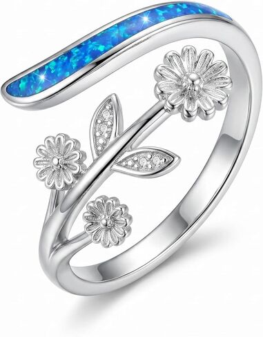 Ring for Women with Blue Opal Gemstone Open Ended Spiral Rings Adjustable Ring Jewelry Gift for Christmas Halloween Easter Mother’s Day Valentine’s Day Birthday in Saudi Arabia