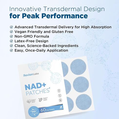 NAD+ Patches for Women Men - Supports Vitality Cellular Energy Boost & Wellness Health Support with Nicotinamide Plus Resveratrol CoQ10 NAC & Lion’s Mane - 60 Day Supply in Saudi Arabia