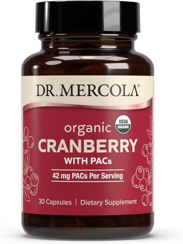 Dr. Mercola Organic Cranberry with PACs - Organic Cranberry Supplement for Urinary Tract Wellness* - Potent Antioxidants for Oxidative Stress Support* - Non-GMO, Gluten-Free, Soy-Free - 30 Capsules in Kuwait